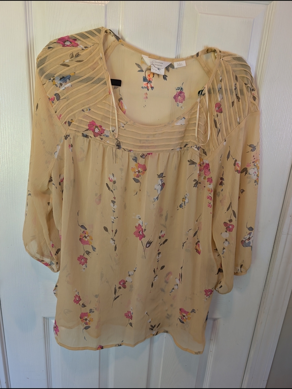 Lauren Conrad Yellow Floral Pintuck Peasant Blouse Size XXL